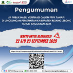 PENGUMUMAN TENTANG UJI PUBLIK HASIL VERIFIKASI CALON PPPK TAHAP 1 DILINGKUNGAN PEMERINTAH KABUPATEN REJANG LEBONG TAHUN ANGGARAN 2024
